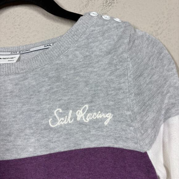 Sail Racing Womens Small Sweater Purple Gray Colorblock Cotton Button Shoulder - Picture 4 of 9